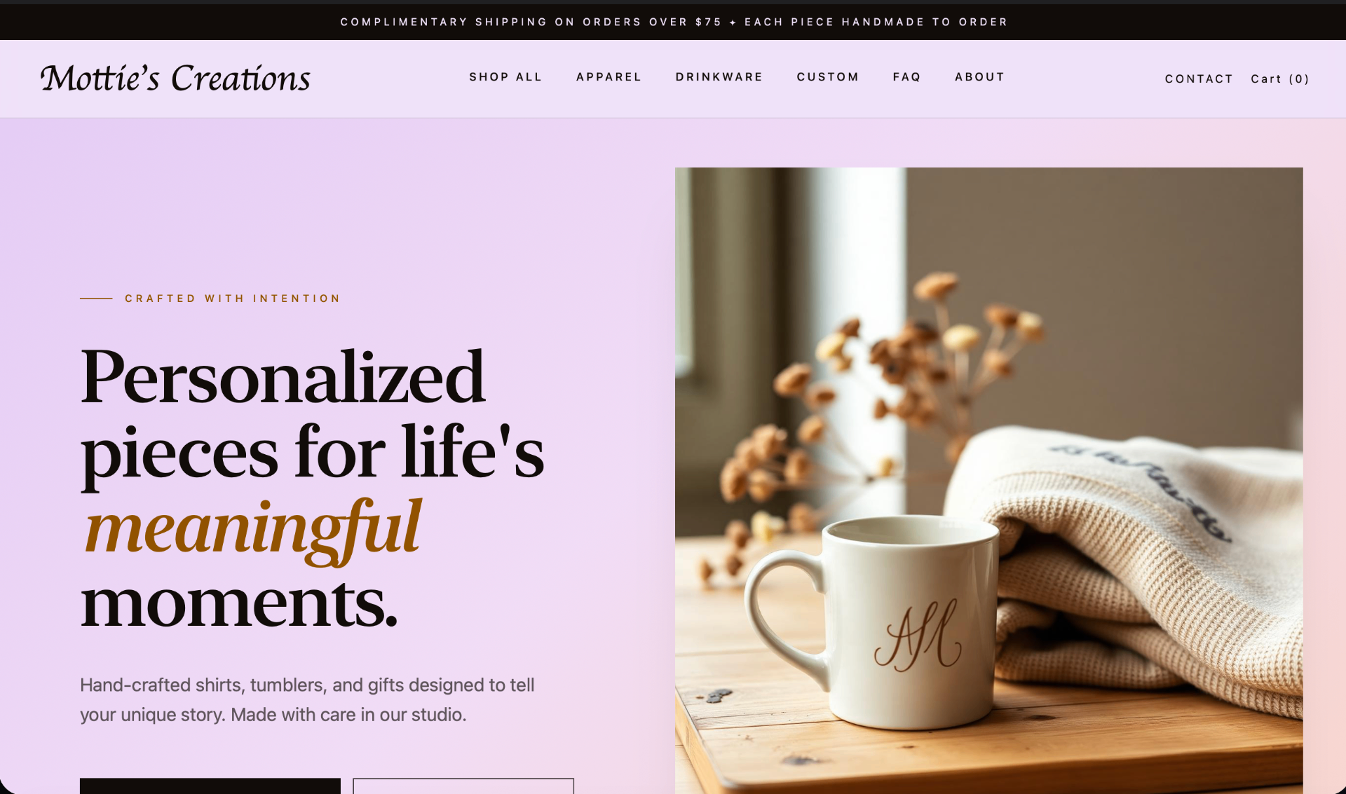Mottie's Creations new luxe website — after